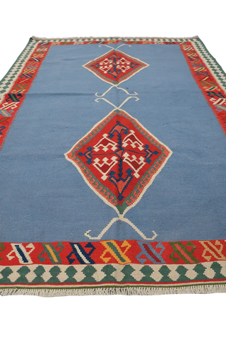 235x153 cm Qashqai Kilim Tribal Wool Rugs Hand Knotted Sky Blue - Rugoutlet
