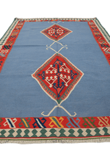 235x153 cm Qashqai Kilim Tribal Wool Rugs Hand Knotted Sky Blue - Rugoutlet