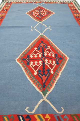 235x153 cm Qashqai Kilim Tribal Wool Rugs Hand Knotted Sky Blue - Rugoutlet