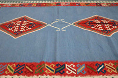 235x153 cm Qashqai Kilim Tribal Wool Rugs Hand Knotted Sky Blue - Rugoutlet