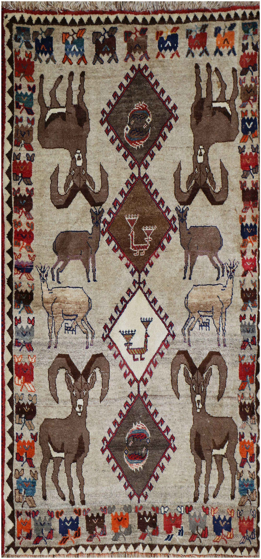 190x123 cm Qashqai Tribal Wool Rugs Hand Knotted Beige