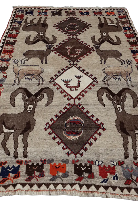 190x123 cm Qashqai Tribal Wool Rugs Hand Knotted Beige - Rugoutlet