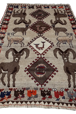 190x123 cm Qashqai Tribal Wool Rugs Hand Knotted Beige - Rugoutlet