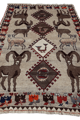 190x123 cm Qashqai Tribal Wool Rugs Hand Knotted Beige - Rugoutlet