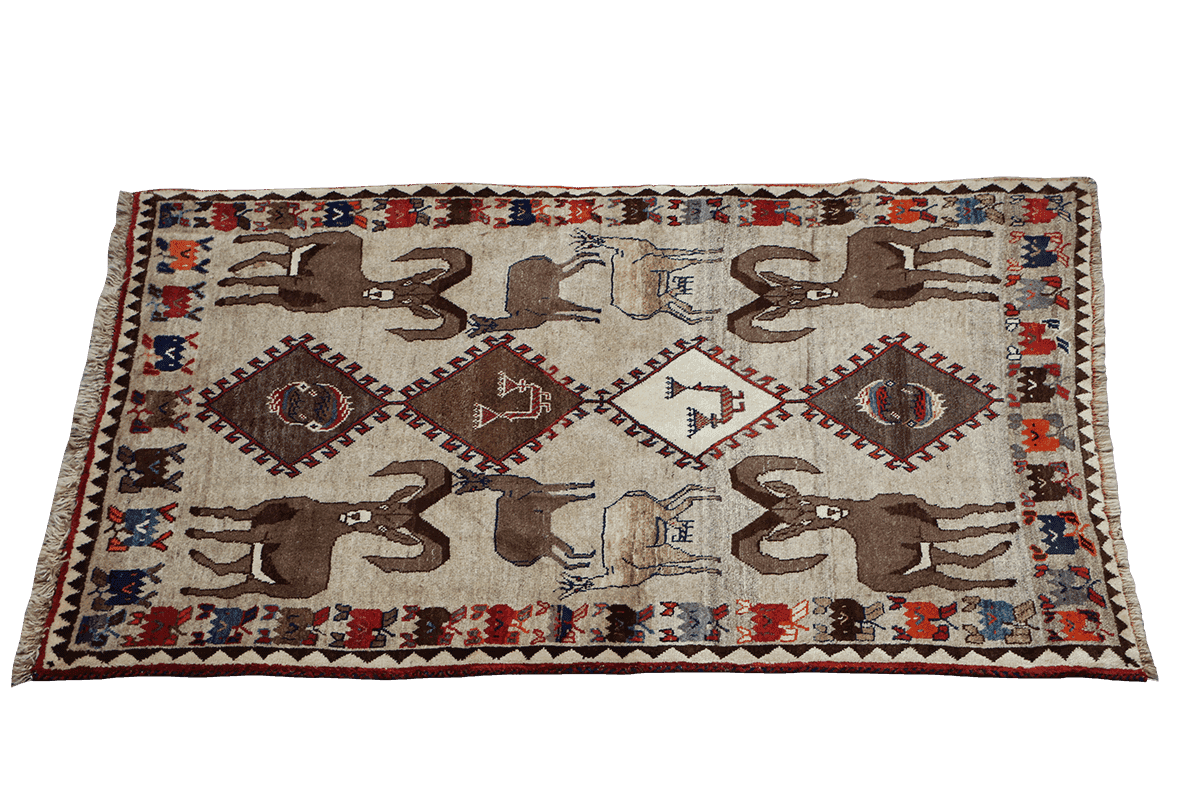 190x123 cm Qashqai Tribal Wool Rugs Hand Knotted Beige - Rugoutlet