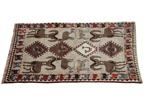 190x123 cm Qashqai Tribal Wool Rugs Hand Knotted Beige - Rugoutlet