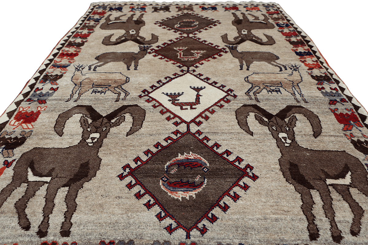 190x123 cm Qashqai Tribal Wool Rugs Hand Knotted Beige - Rugoutlet