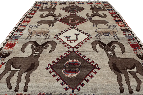 190x123 cm Qashqai Tribal Wool Rugs Hand Knotted Beige - Rugoutlet