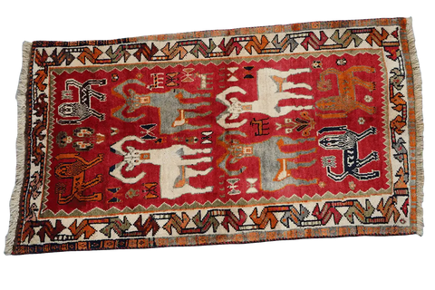181x115 cm Qashqai Tribal Wool Rugs Hand Knotted Red - Rugoutlet