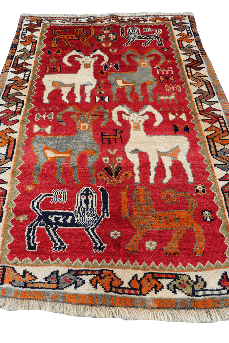 181x115 cm Qashqai Tribal Wool Rugs Hand Knotted Red - Rugoutlet