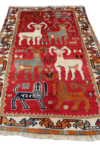 181x115 cm Qashqai Tribal Wool Rugs Hand Knotted Red - Rugoutlet