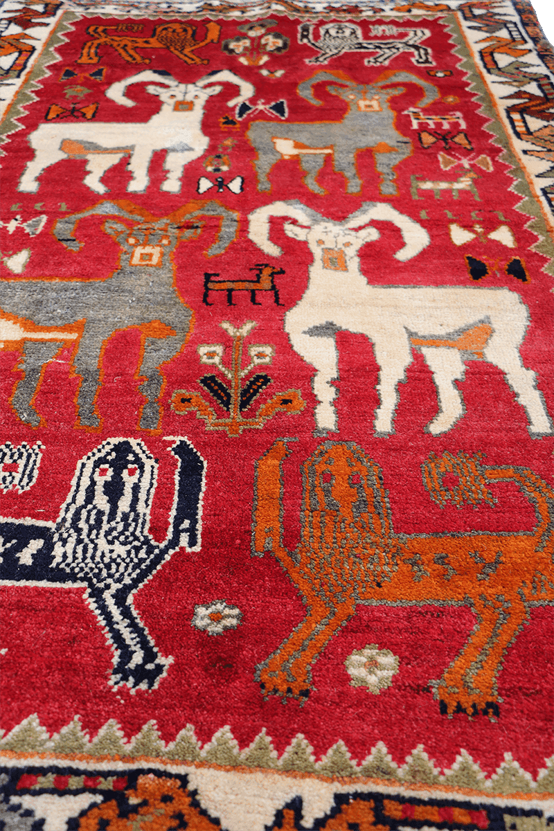 181x115 cm Qashqai Tribal Wool Rugs Hand Knotted Red - Rugoutlet