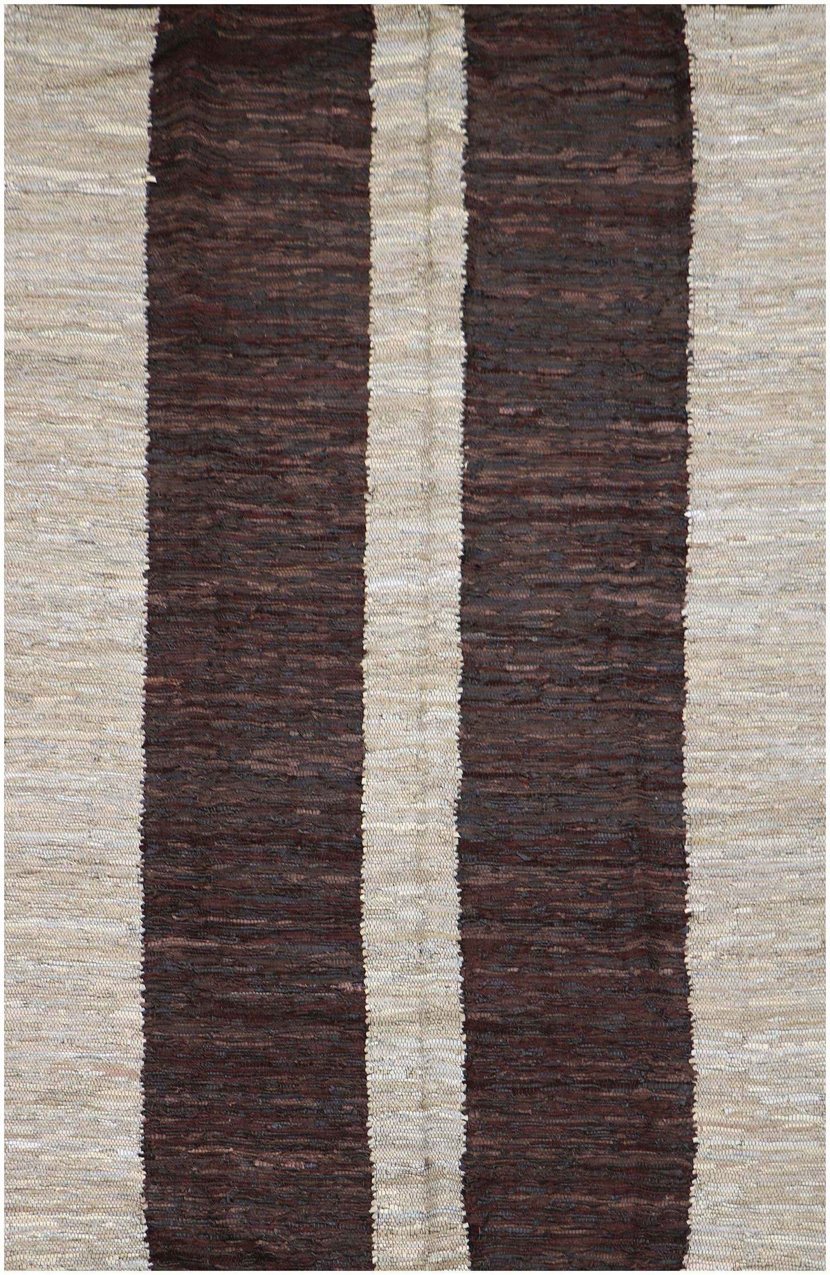 464x146 cm Modern Leather Kilim Tribal Wool Rugs Hand Knotted Brown Beige - Rugoutlet