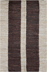 464x146 cm Modern Leather Kilim Tribal Wool Rugs Hand Knotted Brown Beige - Rugoutlet