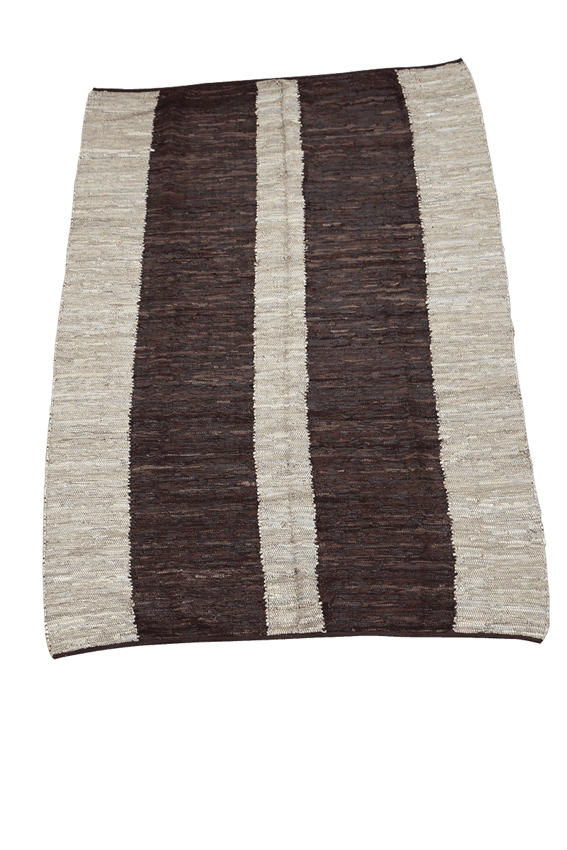 464x146 cm Modern Leather Kilim Tribal Wool Rugs Hand Knotted Brown Beige - Rugoutlet