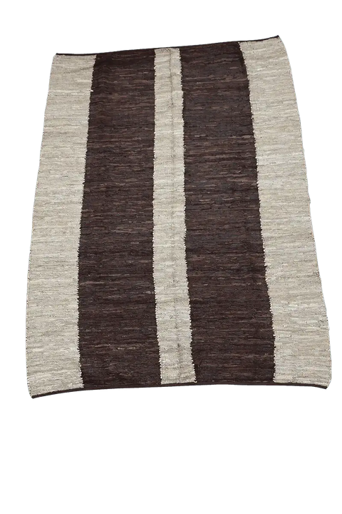 464x146 cm Modern Leather Kilim Tribal Wool Rugs Hand Knotted Brown Beige - Rugoutlet