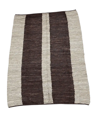 464x146 cm Modern Leather Kilim Tribal Wool Rugs Hand Knotted Brown Beige - Rugoutlet