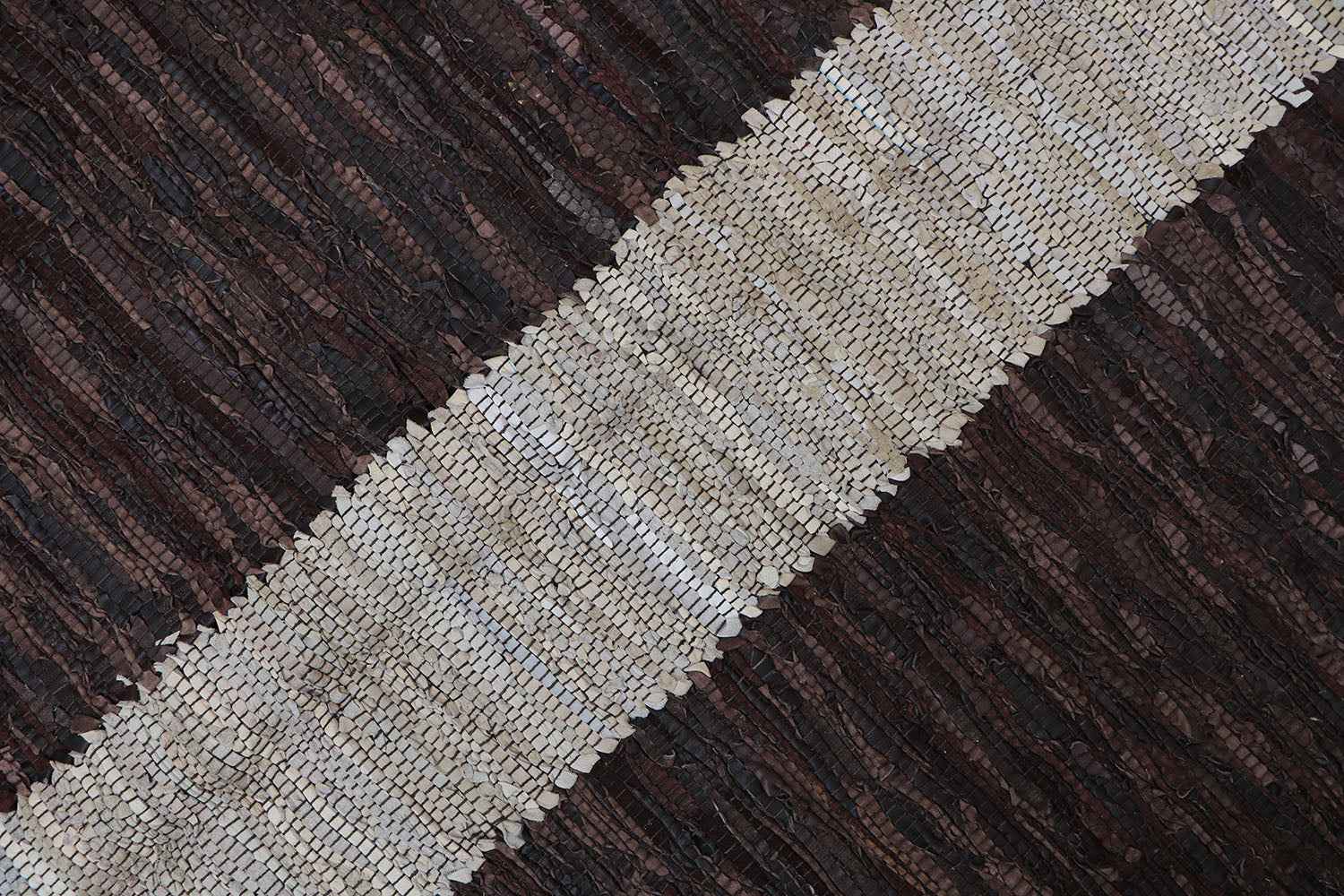 464x146 cm Modern Leather Kilim Tribal Wool Rugs Hand Knotted Brown Beige - Rugoutlet