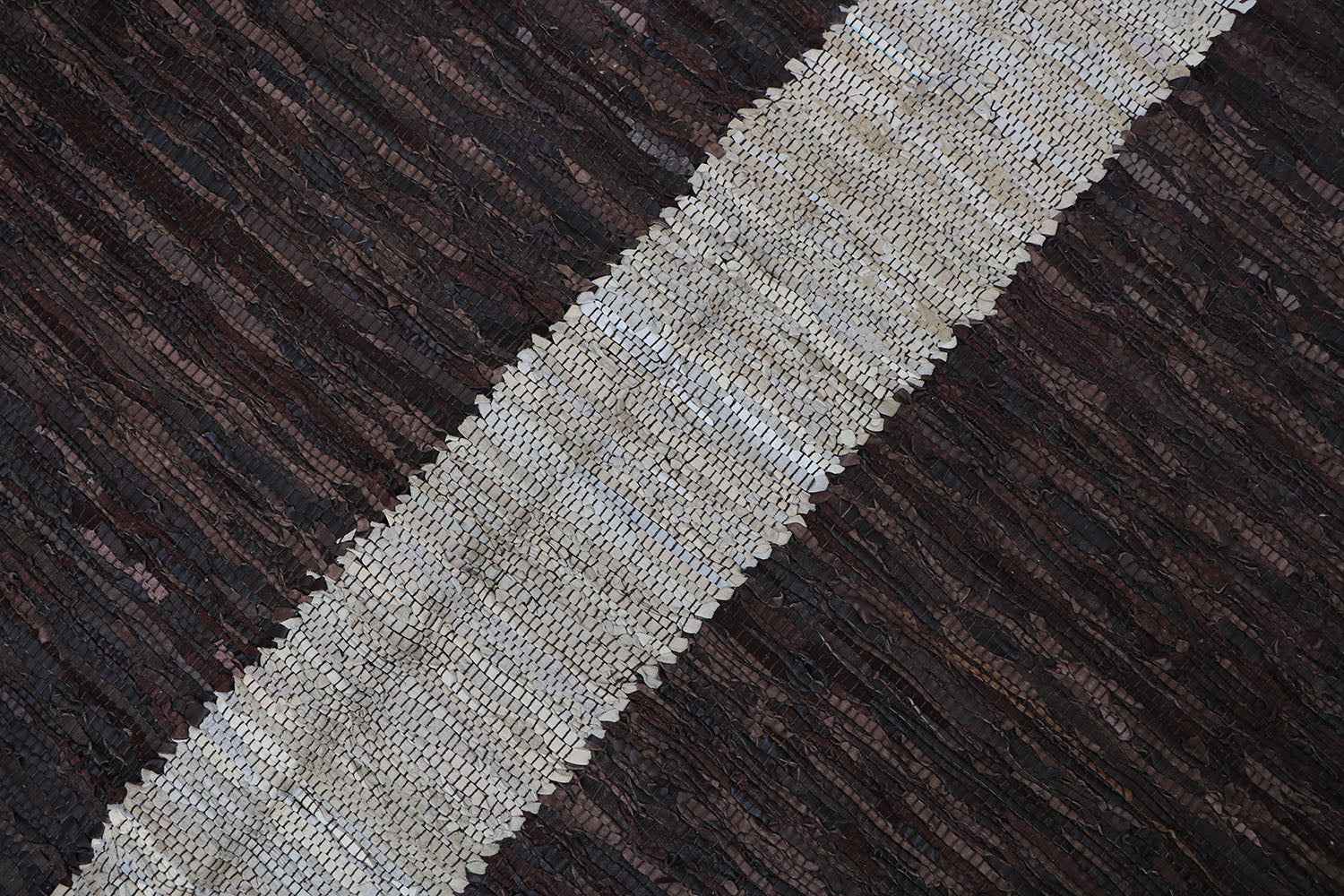 464x146 cm Modern Leather Kilim Tribal Wool Rugs Hand Knotted Brown Beige - Rugoutlet