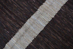 464x146 cm Modern Leather Kilim Tribal Wool Rugs Hand Knotted Brown Beige - Rugoutlet