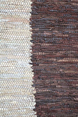 464x146 cm Modern Leather Kilim Tribal Wool Rugs Hand Knotted Brown Beige - Rugoutlet