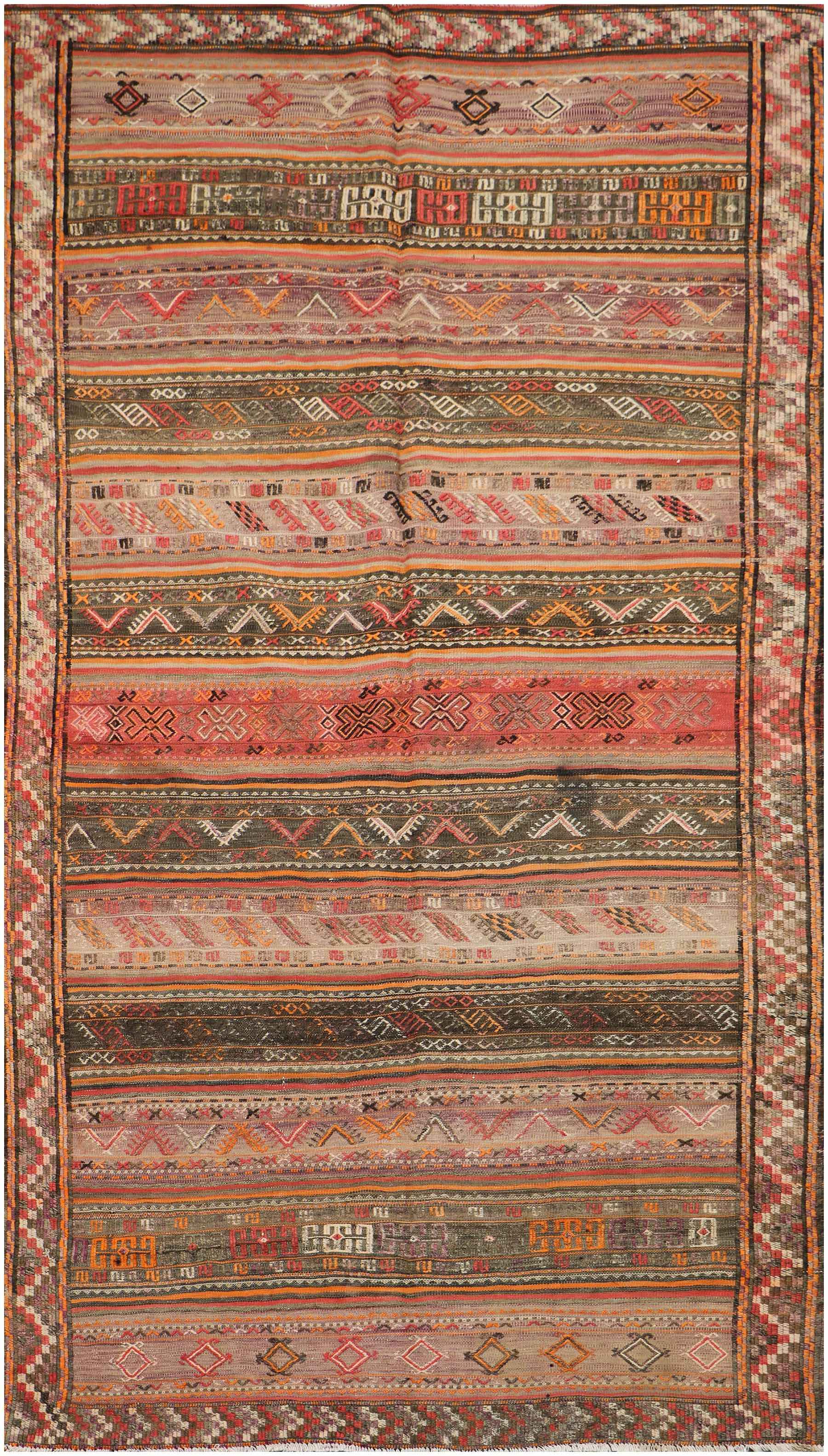 297x159 cm Antique Shahsavand Sumak Kilim Tribal Wool Rugs Hand Knotted Brown - Rugoutlet