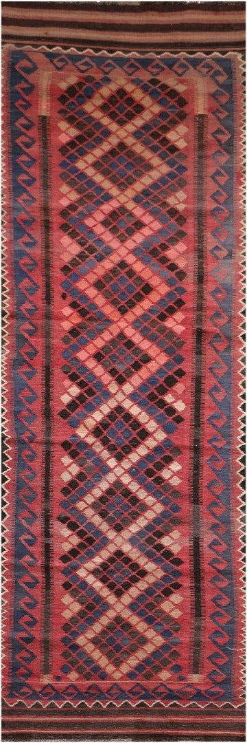 385x85 cm Afghan Kilim Runner Tribal Wool Rugs Hand Knotted Purple Peach - Rugoutlet