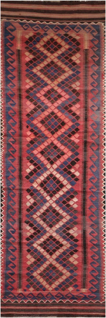385x85 cm Afghan Kilim Runner Tribal Wool Rugs Hand Knotted Purple Peach