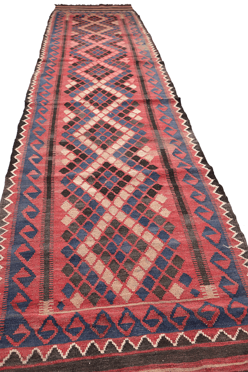 385x85 cm Afghan Kilim Runner Tribal Wool Rugs Hand Knotted Purple Peach - Rugoutlet