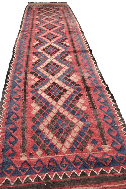 385x85 cm Afghan Kilim Runner Tribal Wool Rugs Hand Knotted Purple Peach - Rugoutlet