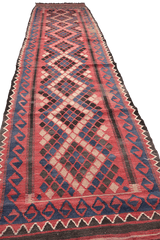 385x85 cm Afghan Kilim Runner Tribal Wool Rugs Hand Knotted Purple Peach - Rugoutlet