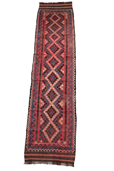 385x85 cm Afghan Kilim Runner Tribal Wool Rugs Hand Knotted Purple Peach - Rugoutlet