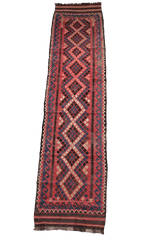 385x85 cm Afghan Kilim Runner Tribal Wool Rugs Hand Knotted Purple Peach - Rugoutlet