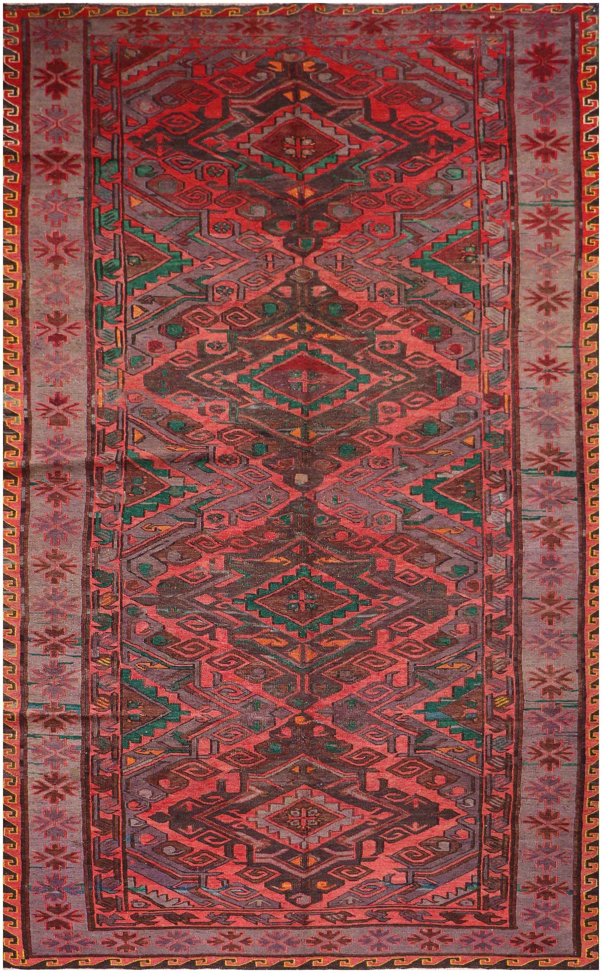 330x158cm Anatolian wool Kilim Sumak (Soumak) Handmade red and green