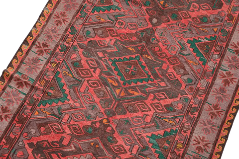 330x158cm Anatolian wool Kilim Sumak (Soumak) Handmade red and green - Rugoutlet
