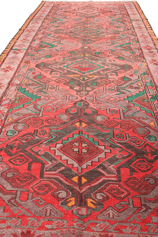 330x158cm Anatolian wool Kilim Sumak (Soumak) Handmade red and green - Rugoutlet