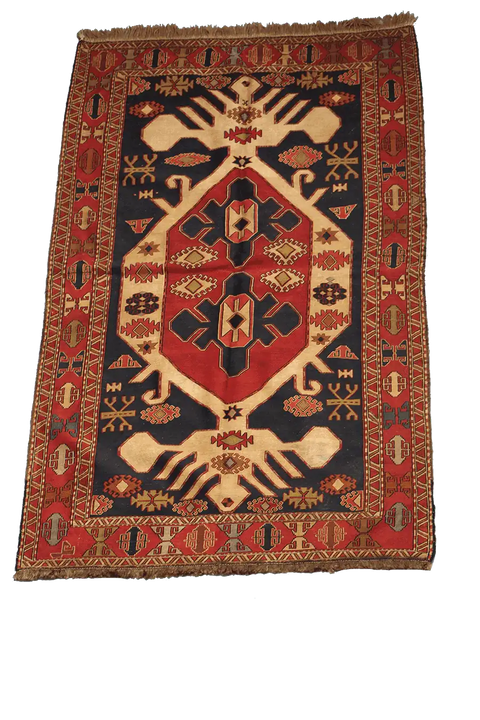 205x116cm Fine wool Kazak Sumak (Soumak) Kilim Blue and Red - 6840 - Rugoutlet