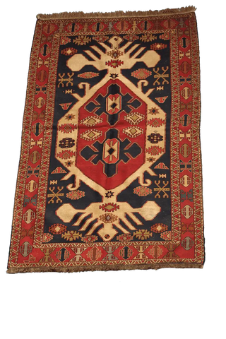 205x116cm Fine wool Kazak Sumak (Soumak) Kilim Blue and Red - 6840 - Rugoutlet