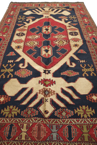205x116cm Fine wool Kazak Sumak (Soumak) Kilim Blue and Red - 6840 - Rugoutlet