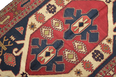 205x116cm Fine wool Kazak Sumak (Soumak) Kilim Blue and Red - 6840 - Rugoutlet