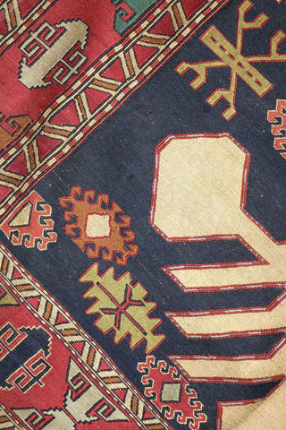 205x116cm Fine wool Kazak Sumak (Soumak) Kilim Blue and Red - 6840 - Rugoutlet