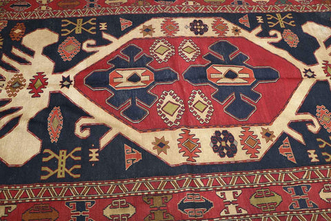 205x116cm Fine wool Kazak Sumak (Soumak) Kilim Blue and Red - 6840 - Rugoutlet