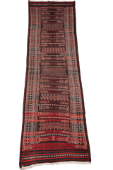 350x100 cm Baluch Sumak Kilim Tribal Wool Rug Handmade Maroon - Rugoutlet