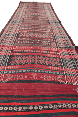 350x100 cm Baluch Sumak Kilim Tribal Wool Rug Handmade Maroon - Rugoutlet