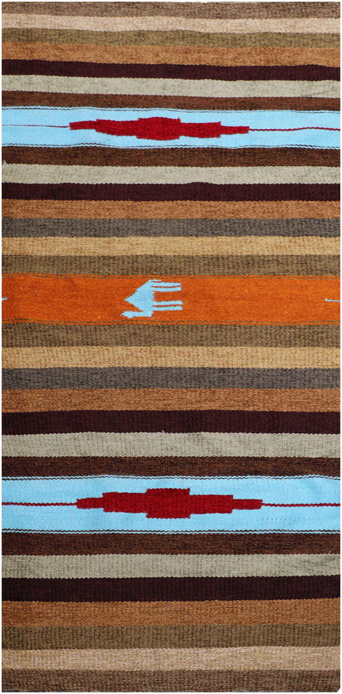 227x75 cm Kilim Tribal Wool Rug Handmade Multi Colored - Rugoutlet