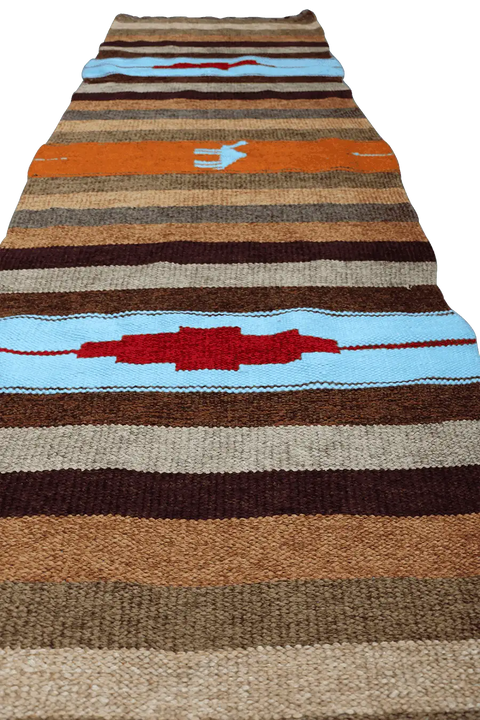 227x75 cm Kilim Tribal Wool Rug Handmade Multi Colored - Rugoutlet