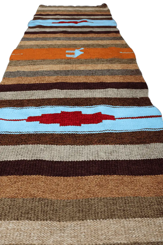 227x75 cm Kilim Tribal Wool Rug Handmade Multi Colored - Rugoutlet