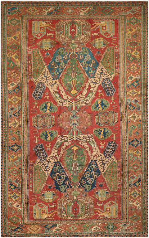 268x167cm Fine Kazak Sumak(soumak) handmade Red and Green - 6844 - Rugoutlet