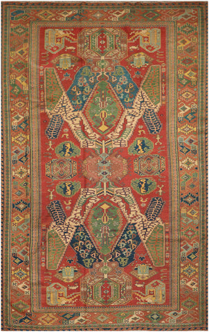 268x167cm Fine Kazak Sumak(soumak) handmade Red and Green - 6844 - Rugoutlet