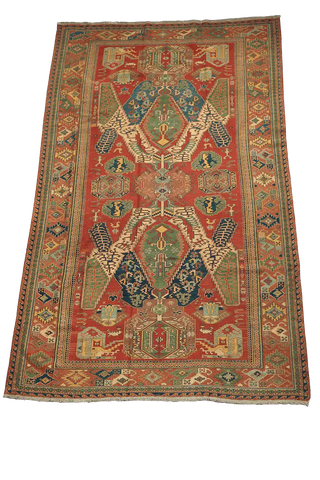 268x167cm Fine Kazak Sumak(soumak) handmade Red and Green - 6844 - Rugoutlet